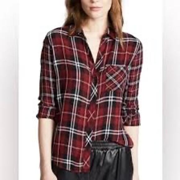 Rails “Liza” Wine Black White Plaid Button Down Shirt Women Small | Soft Flannel - Picture 1 of 5